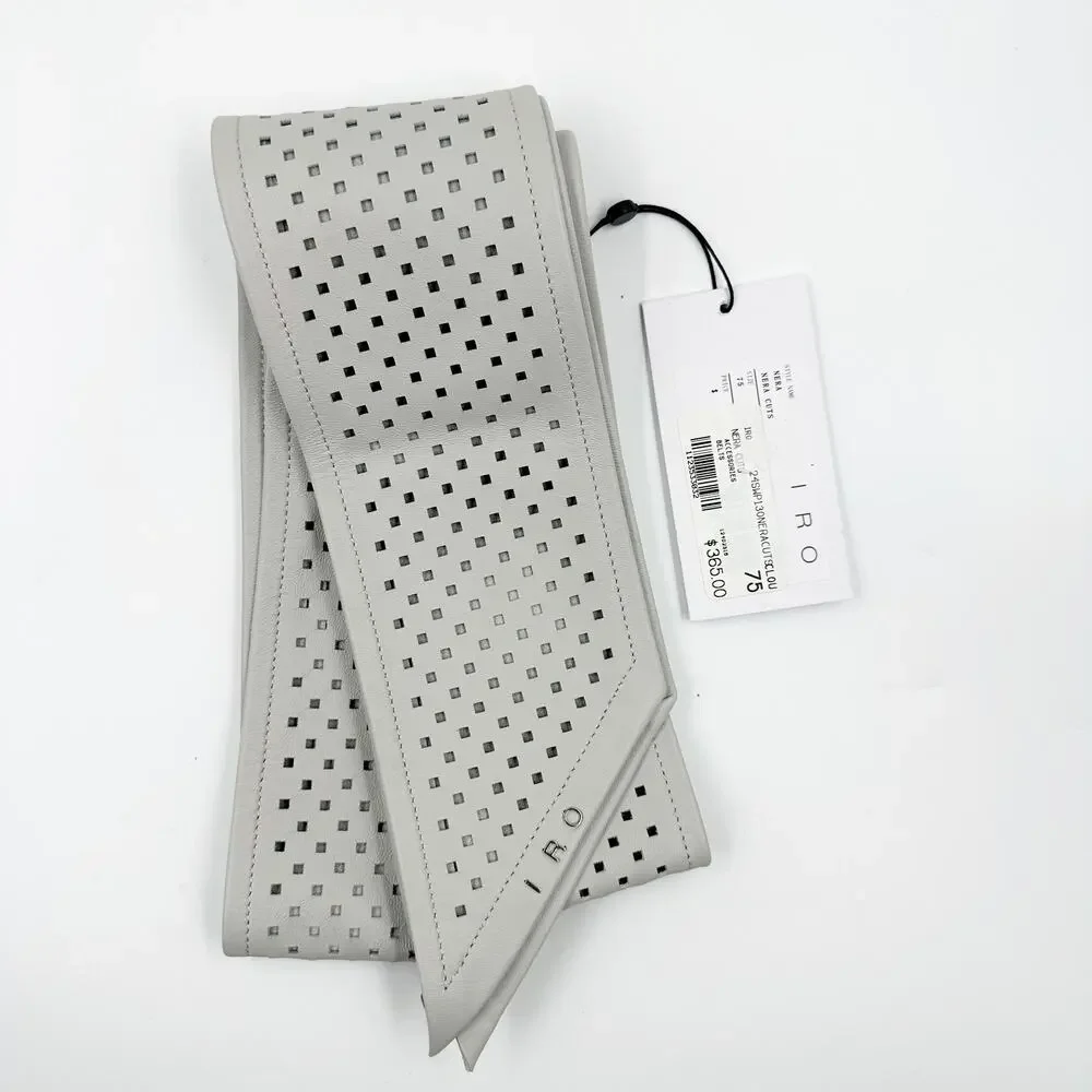 IRO Nera Cuts Perforated Lamb Leather Wrap Belt Cloud EU 75 US XS Obi Quiet Lux